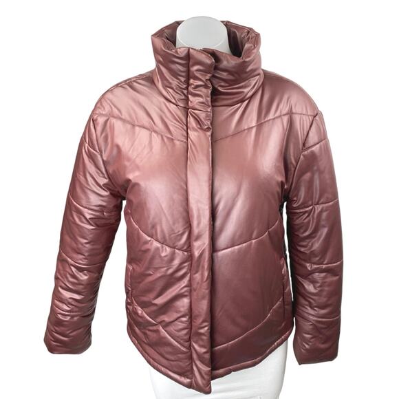 Steve Madden Metallic Dust Pink Turtleneck Full Zip Puffer Quilted Jacket Sz XS - Picture 1 of 4